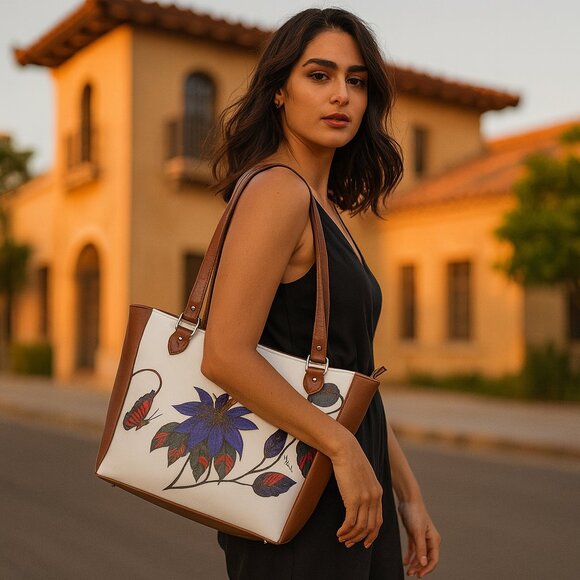 Printed Leather Shoulder Tote Bag for Women–Sling Bag Daily Use Purse for Office - Picture 2 of 10